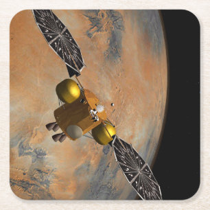 Dessous De Verre Carré Un vaisseau Spacecraft Orbitant Mars.
