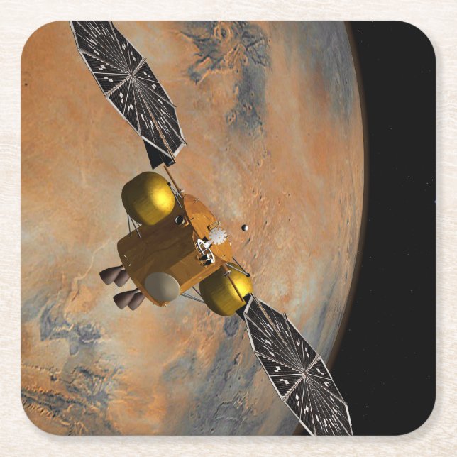 Dessous De Verre Carré Un vaisseau Spacecraft Orbitant Mars. (Devant)