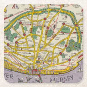 Dessous De Verre Carré Une carte de Merseyside, Liverpool