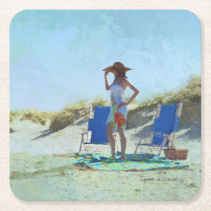 Dessous De Verre Carré Une journée à la plage