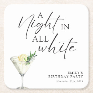 Dessous De Verre Carré Une nuit dans tout Anniversaire Blanc
