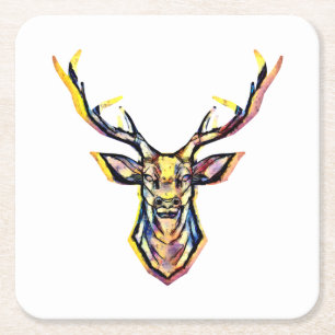Dessous De Verre Carré Une tête de cerf comme une image colorée dans le s