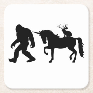 Dessous De Verre Carré Unicorne, Bigfoot, Jackalope
