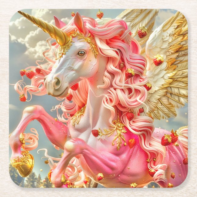 Dessous De Verre Carré Unicorne de fraise (Devant)