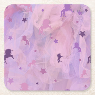 Dessous De Verre Carré unicorne rose et violet et design d'étoiles - fill