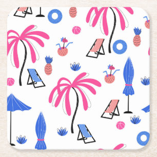 Dessous De Verre Carré Vacances d'été : Palm Trees Ananas Motif