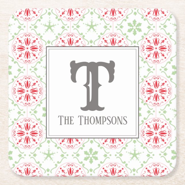 Dessous De Verre Carré Vacances Snowflakes tendance Monogramme de Noël (Devant)