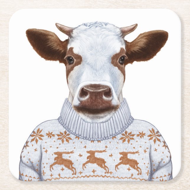 Dessous De Verre Carré Vache à chandail de Noël (Devant)