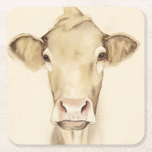 Dessous De Verre Carré Vache aux animaux   de grange d'aquarelle