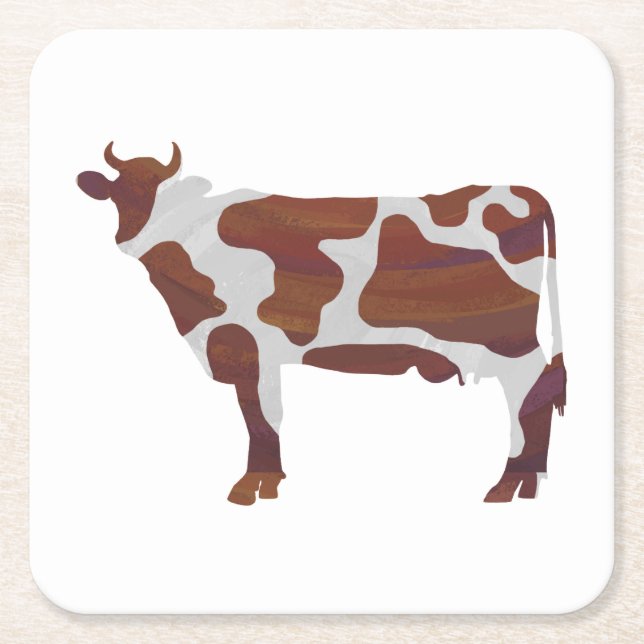 Dessous De Verre Carré Vache Brown et blanche Silhouette (Devant)
