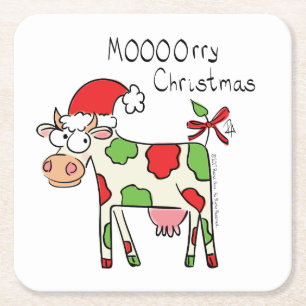 Dessous De Verre Carré Vache drôle dessin animé Noël vacances