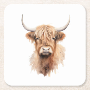Dessous De Verre Carré Vache highland aquarelle ranch drôle