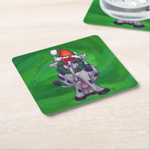 Dessous De Verre Carré Vache Noël sur vert