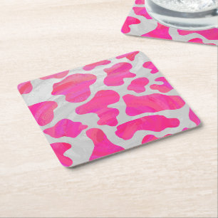 Dessous De Verre Carré Vache rose et blanc chaud