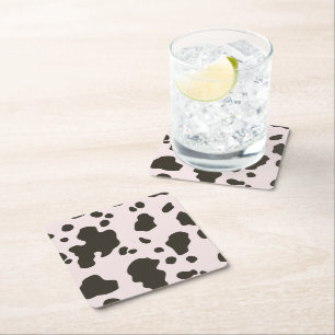 Dessous De Verre Carré Vache Taches Noires et Blanches Fourrure