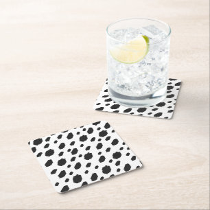 Dessous De Verre Carré Vache Taches Noires et Blanches Fourrure