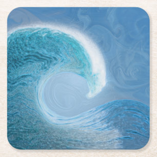 Dessous De Verre Carré Vague Bleue Artistique
