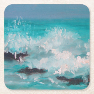 Dessous De Verre Carré "Vagues de la rive nord" 1, peinture à l'huile