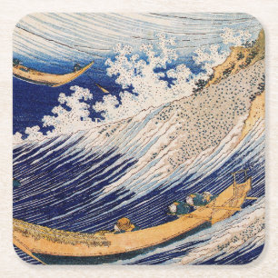 Dessous De Verre Carré Vagues océaniques Hokusai Bateaux en mer