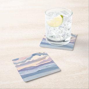 Dessous De Verre Carré Vagues océaniques rêveuses Aquarelle