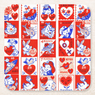Dessous De Verre Carré Valentine Retro Love Hugs Motif