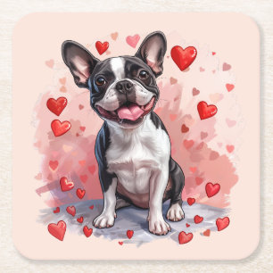 Dessous De Verre Carré Valentines Day Boston Terrier Dog