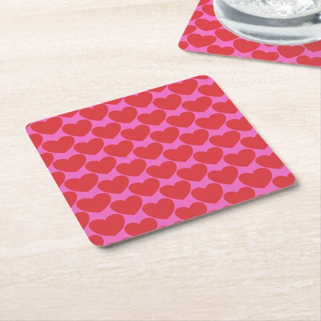 Dessous De Verre Carré Valentine's Day Pink and Red Heart Pattern Party (Incliné)