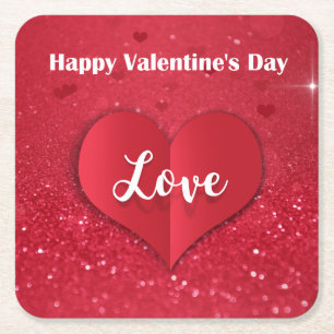 Dessous De Verre Carré Valentines Parties scintillant cardiaque en papier
