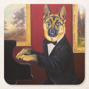 Dessous De Verre Carré Valse de piano du berger allemand  