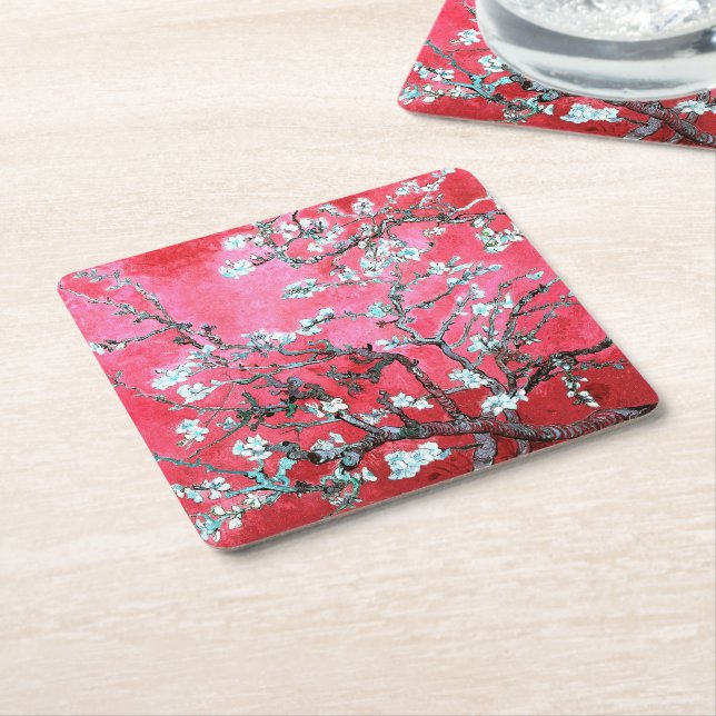 Dessous De Verre Carré Van Gogh Almond Blossoms Rouge bleu (Incliné)
