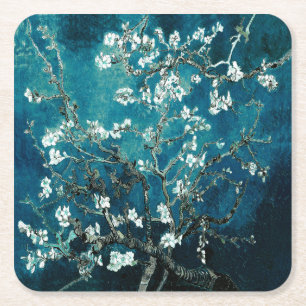 Dessous De Verre Carré Van Gogh Almond Blossoms : Turquoise foncé