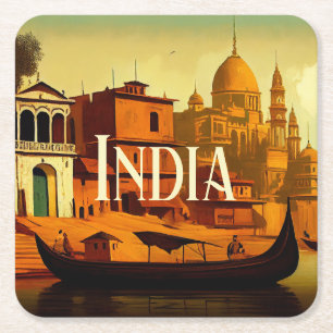 Dessous De Verre Carré Varanasi peinture indienne