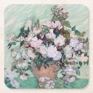 Dessous De Verre Carré Vase avec roses roses roses, Van Gogh