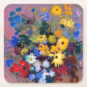 Dessous De Verre Carré Vase blanc avec fleurs Odilon Redon