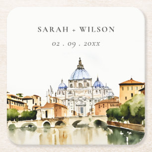 Dessous De Verre Carré Vatican Rome Italie Aquarelle Paysage Mariage