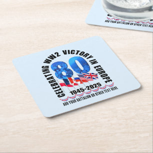 Dessous De Verre Carré VE DAY 80e anniversaire Victoire en Europe 2ÈME GU