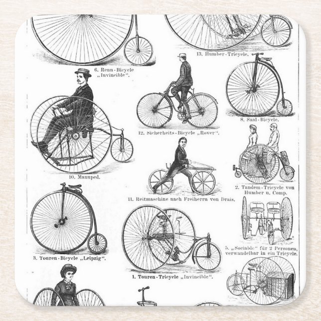 Dessous De Verre Carré Vélo à grande roue Penny Farthing (Devant)
