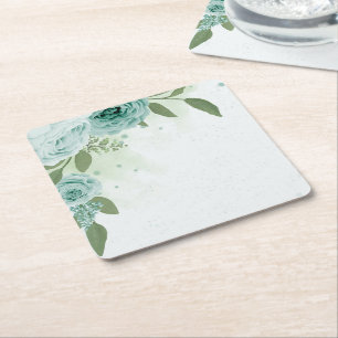 Dessous De Verre Carré verdure fleurie bleu romantique