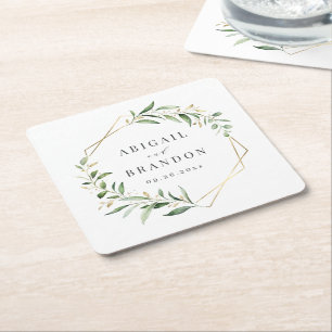 Dessous De Verre Carré Verdure moderne or géométrique Mariage rustique gé