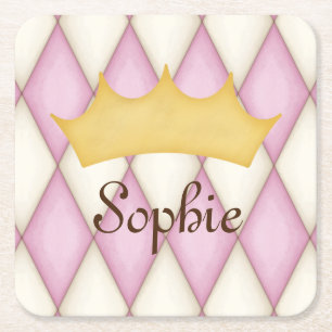 Dessous De Verre Carré Vérification Diamant Rose Nom Personnalisé Princes