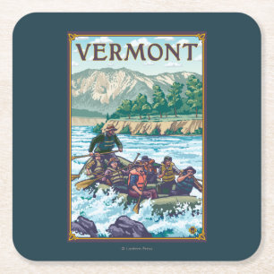 Dessous De Verre Carré VermontRiver transportant la scène par radeau