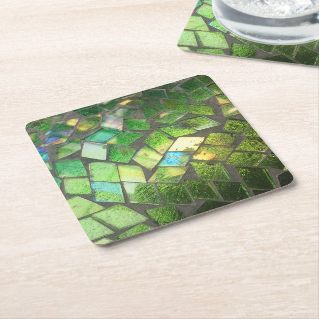 Dessous De Verre Carré verre de mosaïque vert (Incliné)