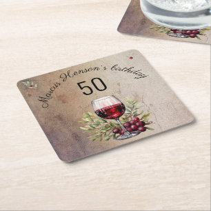 Dessous De Verre Carré Verre rouge Olive Aquarelle 50e anniversaire