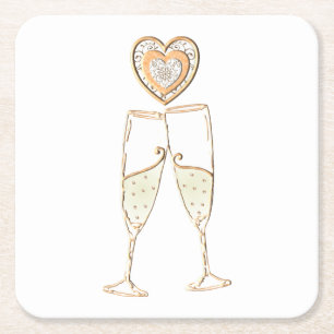 Dessous De Verre Carré Verres à champagne et cœurs