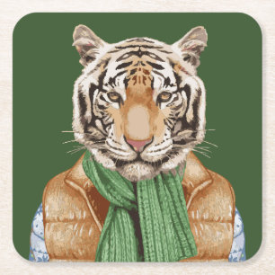 Dessous De Verre Carré Vers le bas tigre de gilet