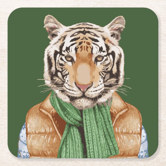 Dessous De Verre Carré Vers le bas tigre de gilet (Devant)