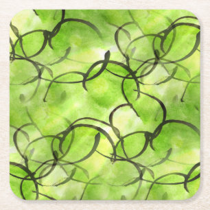 Dessous De Verre Carré vert d'arrière - plan de peinture de main