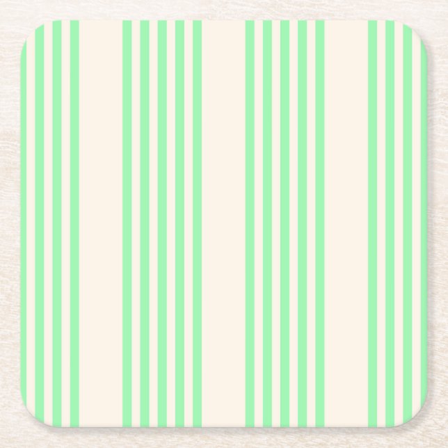 Dessous De Verre Carré Vert et beige cinq rayures motif (Devant)