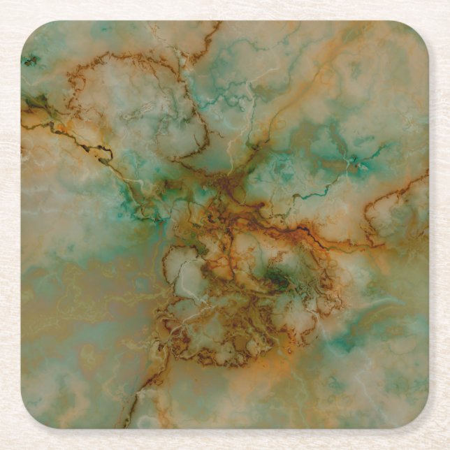 Dessous De Verre Carré Vert et marbre d'or (Devant)