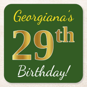 Dessous De Verre Carré Vert, Faux Gold 29e anniversaire + Nom personnalis